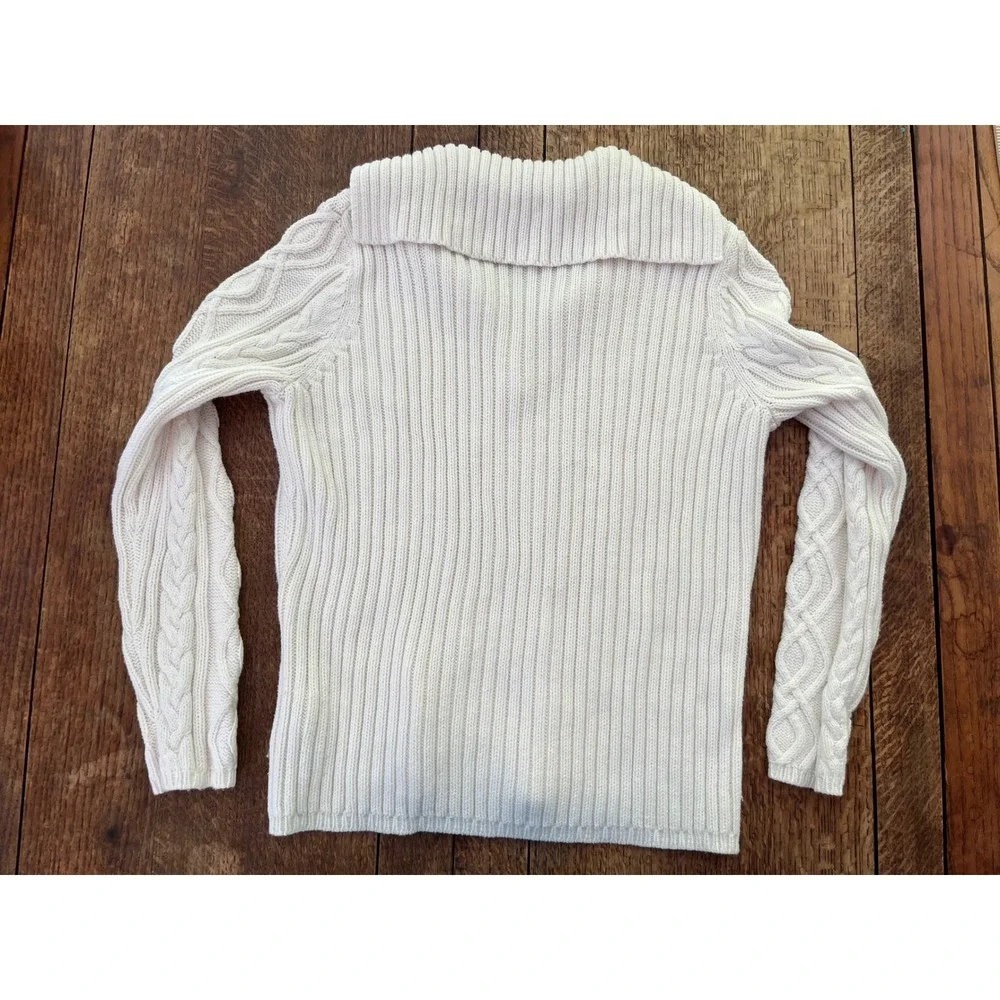 St John's Bay women's cotton cable knit cream pullover sweater M fisherman coast